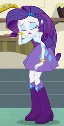 Size: 259x506 | Tagged: safe, screencap, rarity, equestria girls, g4, my little pony equestria girls: friendship games, boots, bracelet, clothes, cropped, eyes closed, female, hand on knee, high heel boots, jewelry, skirt, solo