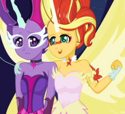 Size: 2272x2061 | Tagged: safe, artist:lovelygirlmusicer, sci-twi, sunset shimmer, twilight sparkle, human, equestria girls, g4, my little pony equestria girls: friendship games, daydream shimmer, duo, duo female, female, hand on shoulder, high res, lesbian, midnight sparkle, midnightdaydream, ship:sci-twishimmer, ship:sunsetsparkle, shipping