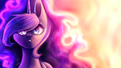 Size: 2180x1226 | Tagged: safe, artist:prettyshinegp, princess luna, g4, female, galaxy mane, looking at you, open mouth, solo, wallpaper