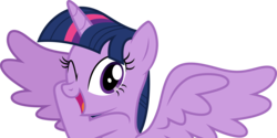 Size: 5981x3000 | Tagged: safe, artist:dashiesparkle, twilight sparkle, alicorn, pony, g4, three's a crowd, absurd resolution, female, mare, one eye closed, open mouth, simple background, solo, spoiler alert, spread wings, transparent background, twilight sparkle (alicorn), vector, wings, wink