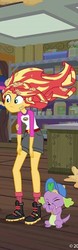 Size: 205x661 | Tagged: safe, screencap, sci-twi, spike, spike the regular dog, sunset shimmer, twilight sparkle, dog, equestria girls, g4, my little pony equestria girls: legend of everfree, boots, camp everfree outfits, cap, clothes, cookie dough, eyes closed, hat, shorts, socks