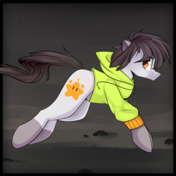 Size: 1280x1280 | Tagged: safe, artist:cupofvanillatea, oc, oc only, oc:kissel, earth pony, pony, clothes, hoodie, male, solo, stallion, wasteland