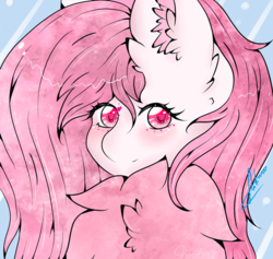 Size: 500x473 | Tagged: safe, artist:niniibear, oc, oc only, pony, blushing, chest fluff, cute, ear fluff, fluffy, icon, impossibly large chest fluff, pink, smiling, solo