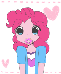 Size: 1060x1288 | Tagged: safe, artist:chametzkiwi, pinkie pie, equestria girls, g4, blushing, chibi, clothes, cute, diapinkes, donut, female, food, heart, looking at you, mouth hold, simple background, solo, white background, wingding eyes