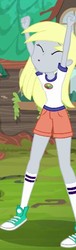 Size: 218x720 | Tagged: safe, screencap, derpy hooves, equestria girls, g4, my little pony equestria girls: legend of everfree, camp everfree outfits, cheering, clothes, converse, eyes closed, female, legs, shoes, shorts, sneakers, socks, solo