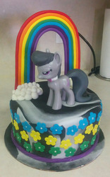 Size: 1622x2602 | Tagged: safe, artist:amber's home bakery, octavia melody, g4, birthday cake, cake, collectible, food, irl, photo, rainbow, solo, toy