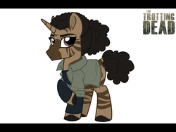 Size: 800x600 | Tagged: safe, artist:tambelon, hybrid, pony, unicorn, zebra, zebracorn, clothes, crossover, female, jacket, mare, ponified, sasha williams, shirt, solo, the walking dead