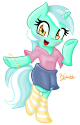 Size: 550x859 | Tagged: safe, artist:mlpbluesketch, lyra heartstrings, pony, unicorn, semi-anthro, g4, bipedal, blushing, bracelet, clothes, female, jewelry, looking at you, mare, open mouth, simple background, smiling, socks, solo, striped socks, white background