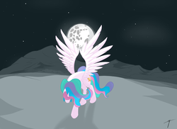 Size: 2338x1700 | Tagged: safe, artist:taxar, princess celestia, alicorn, pony, g4, female, full moon, mare, mare in the moon, moon, night, night sky, solo