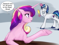 Size: 1280x989 | Tagged: safe, artist:silfoe, princess cadance, shining armor, alicorn, pony, unicorn, royal sketchbook, g4, mirror, narcissism