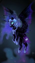 Size: 600x1067 | Tagged: safe, artist:black-opal1, nightmare moon, alicorn, pony, g4, curved horn, female, horn, mare, solo