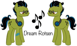 Size: 816x495 | Tagged: safe, artist:smallspiritgraphics, oc, oc only, oc:dream rotsen, earth pony, pony, commission, glasses, male, music, reference sheet, simple background, solo