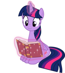 Size: 4466x5000 | Tagged: safe, artist:slb94, twilight sparkle, alicorn, pony, a hearth's warming tail, g4, absurd resolution, book, cute, female, folded wings, levitation, magic, mare, reading, simple background, sitting, solo, telekinesis, transparent background, twiabetes, twilight sparkle (alicorn), vector