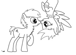 Size: 539x394 | Tagged: safe, artist:pizzamovies, oc, oc only, oc:deathsong, oc:pizzamovies, earth pony, pegasus, pony, boop, collar, cutie mark, emo, monochrome, oc x oc, shipping, spikes, upside down