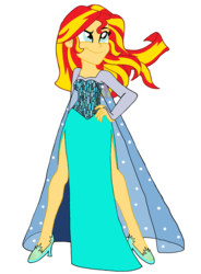 Size: 2274x3083 | Tagged: safe, artist:renthegodofhumor, sunset shimmer, equestria girls, g4, beautiful, clothes, clothes swap, crossover, disney, dress, elsa, female, frozen (movie), high res, irony, not fiery shimmer, simple background, smiling, smirk, solo, transparent background
