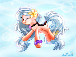 Size: 1400x1050 | Tagged: safe, artist:iheartjapan789, oc, oc only, oc:island tide, original species, pond pony, pony, eyes closed, female, mare, solo, underwater
