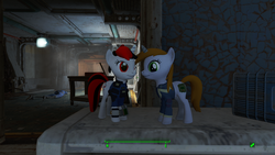 Size: 1920x1080 | Tagged: safe, oc, oc only, oc:blackjack, oc:littlepip, pony, unicorn, fallout equestria, clothes, fallout, fallout 4, fanfic, female, game mod, horn, jumpsuit, mare, pipbuck, plushie, vault suit