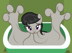 Size: 2978x2233 | Tagged: safe, artist:badumsquish, derpibooru exclusive, octavia melody, goo pony, original species, slime girl, g4, bath, bathtub, bedroom eyes, female, goo ponified, goo pony bath, grin, hand, high res, impending doom, looking at you, meltavia, open mouth, shapeshifting, slime, smiling, solo, species swap