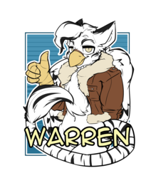 Size: 2100x2400 | Tagged: safe, artist:bbsartboutique, oc, oc only, oc:warren, hybrid, badge, bomber jacket, clothes, con badge, griffbra, high res, jacket, solo, zerb