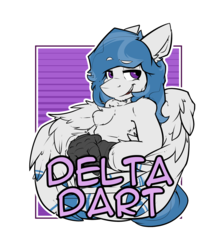 Size: 2100x2400 | Tagged: safe, artist:bbsartboutique, oc, oc only, oc:delta dart, hippogriff, badge, con badge, high res, looking at you, smirk, smug, solo, talons