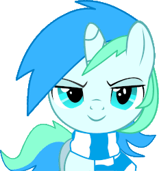 Size: 1593x1715 | Tagged: safe, artist:cyanlightning, oc, oc only, oc:cyan lightning, pony, unicorn, g4, animated, clothes, colt, gif, lidded eyes, looking at you, male, scarf, simple background, smiling, smug, solo, transparent background