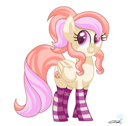 Size: 1024x1012 | Tagged: safe, artist:iheartjapan789, oc, oc only, oc:cuddle bug, pegasus, pony, clothes, female, mare, simple background, socks, solo, striped socks, transparent background