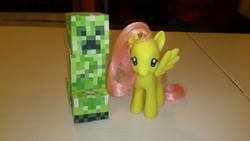 Size: 960x540 | Tagged: safe, fluttershy, g4, craft, creeper, female, irl, minecraft, papercraft, photo, toy