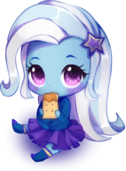 Size: 413x559 | Tagged: safe, artist:millioncookies, trixie, equestria girls, g4, blushing, chibi, crackers, cute, diatrixes, female, food, looking at you, millioncookies is trying to murder us, peanut butter, peanut butter crackers, simple background, solo, that human sure does love peanut butter crackers, transparent background, weapons-grade cute