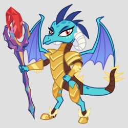 Size: 702x702 | Tagged: safe, artist:death-driver-5000, princess ember, dragon, g4, armor, bloodstone scepter, dragon armor, dragon lord ember, female, gray background, simple background, solo