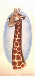 Size: 732x1572 | Tagged: safe, artist:thefriendlyelephant, oc, oc only, giraffe, animal in mlp form, barely pony related, long neck, simple background, sleeping, solo, traditional art