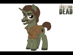 Size: 800x600 | Tagged: safe, artist:tambelon, pony, unicorn, clothes, crossover, male, ponified, shirt, simon, solo, stallion, the walking dead