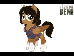 Size: 600x450 | Tagged: safe, artist:tambelon, pegasus, pony, clothes, crossover, female, mare, ponified, shirt, solo, tara chambler, the walking dead