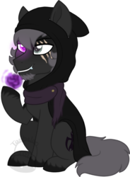 Size: 600x814 | Tagged: safe, artist:tambelon, oc, oc only, oc:thanatos, earth pony, pony, cloak, clothes, magic, male, scar, solo, stallion, watermark