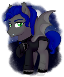 Size: 600x716 | Tagged: safe, artist:tambelon, oc, oc only, oc:shadowdancer, bat pony, pony, bat pony oc, clothes, male, simple background, solo, stallion, suit, transparent background, unshorn fetlocks, watermark