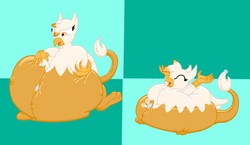 Size: 1280x740 | Tagged: safe, artist:minty candy, oc, oc only, oc:squish, griffon, deflation, inflatable, inflation, pool toy, silly, squishy, story included