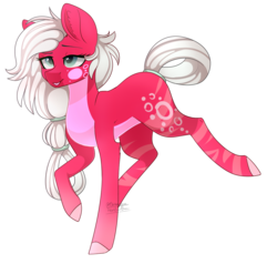 Size: 1604x1524 | Tagged: safe, artist:ohhoneybee, oc, oc only, oc:raspberry cake, earth pony, pony, female, mare, raised hoof, simple background, solo, tongue out, transparent background