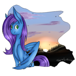 Size: 512x512 | Tagged: safe, artist:lovelyheartmlp, oc, oc only, oc:liquid harmony, pegasus, pony, female, mare, solo, sunset