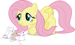 Size: 4950x3000 | Tagged: safe, artist:sollace, fluttershy, mouse, pony, g4, .svg available, crouching, cute, high res, show accurate, simple background, smiling, transparent background, vector