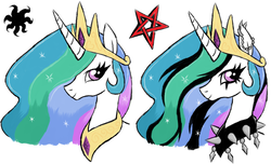 Size: 1224x746 | Tagged: safe, artist:emichaca, princess celestia, alicorn, pony, g4, bust, female, jewelry, looking at you, mare, necklace, portrait, punklestia, simple background, white background