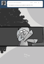 Size: 666x950 | Tagged: safe, artist:egophiliac, princess luna, pony, moonstuck, g4, animated, ask, escape pod, female, filly, gif, grayscale, marauder's mantle, monochrome, solo, sun, sweat, tumblr, woona, woonoggles, younger