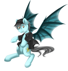 Size: 1024x1067 | Tagged: safe, artist:redheadfly, oc, oc only, bat pony, pony, clothes, commission, fangs, hat, jacket, male, security guard, simple background, smiling, solo, spread wings, stallion, transparent background, wings