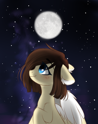 Size: 1024x1293 | Tagged: safe, artist:ten-dril, oc, oc only, oc:milky way (ten-dril), pegasus, pony, female, floppy ears, full moon, looking up, mare, moon, night, profile, raised hoof, solo, stars