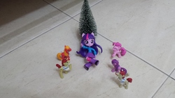 Size: 4128x2322 | Tagged: safe, artist:horsesplease, photographer:horsesplease, big macintosh, flam, flim, pinkie pie, twilight sparkle, equestria girls, g4, doll, equestria girls minis, eqventures of the minis, flim flam brothers, high res, irl, male, photo, toy, tree