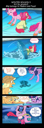 Size: 1951x5701 | Tagged: safe, artist:jeremy3, apple bloom, applejack, pinkie pie, twilight sparkle, alicorn, pony, comic:winter season, g4, clothes, comic, comic strip, diving suit, high res, hooded wetsuit, ice, ice skates, ice skating, knife, scarf, scuba gear, twilight sparkle (alicorn), upset