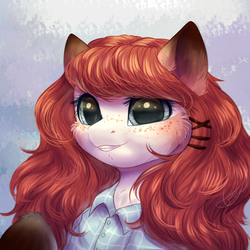 Size: 1024x1024 | Tagged: safe, artist:peachmayflower, oc, oc only, pony, clothes, female, freckles, mare, shirt, solo
