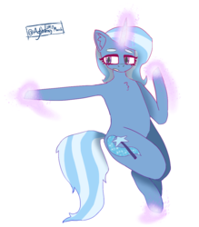 Size: 944x1080 | Tagged: safe, artist:itzdatag0ndray, trixie, semi-anthro, g4, chest fluff, cute, ear fluff, female, floating, krita, magic, simple background, solo, white background