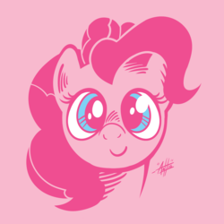 Size: 2000x2000 | Tagged: safe, artist:sirscribble1, pinkie pie, g4, bust, female, high res, looking at you, pink background, portrait, simple background, smiling, solo