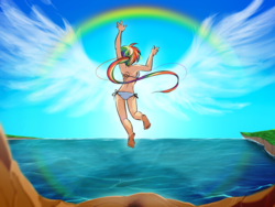 Size: 800x600 | Tagged: safe, artist:satrathai, rainbow dash, human, g4, bikini, clothes, female, flying, humanized, solo, swimsuit