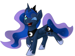 Size: 1024x768 | Tagged: safe, artist:usagi-zakura, princess luna, alicorn, pony, g4, cute, female, lunabetes, mare, one eye closed, open mouth, simple background, solo, transparent background, wink