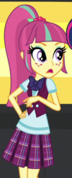 Size: 227x554 | Tagged: safe, screencap, sour sweet, equestria girls, g4, my little pony equestria girls: friendship games, bowtie, clothes, cropped, crystal prep academy uniform, freckles, open mouth, school uniform